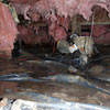 Fiberglass insulation dripping off some heating ducts in a wet crawl space in Harrington.